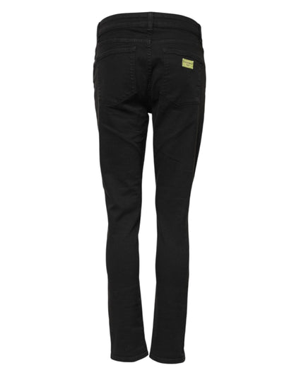 Black Cotton Skinny Mid Waist Denim Jeans
