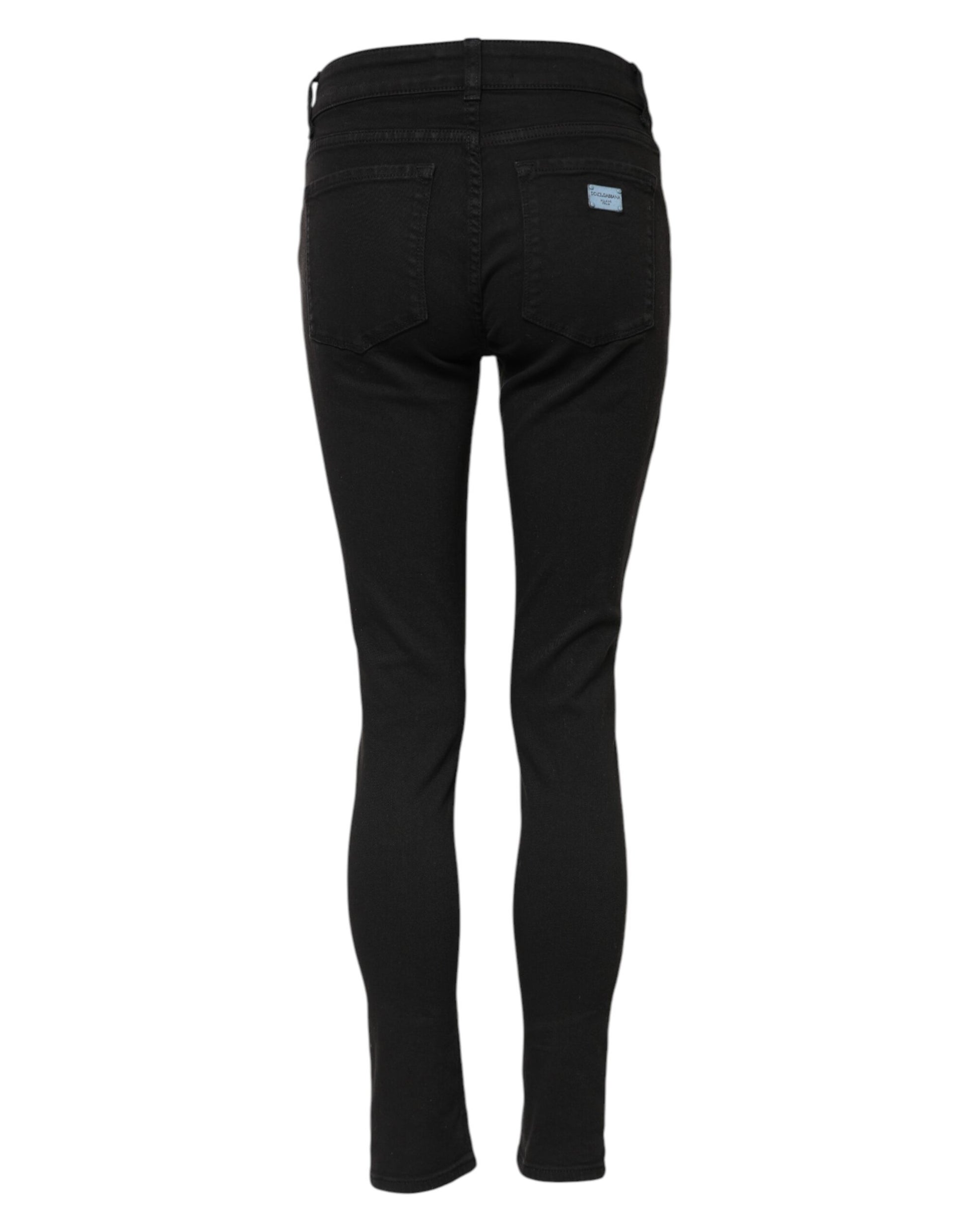 Black Cotton Skinny Mid Waist Denim Jeans