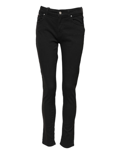 Black Cotton Skinny Mid Waist Denim Jeans