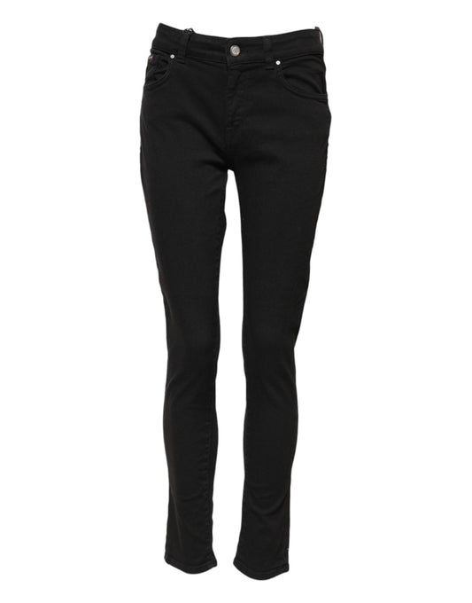 Black Cotton Skinny Mid Waist Denim Jeans