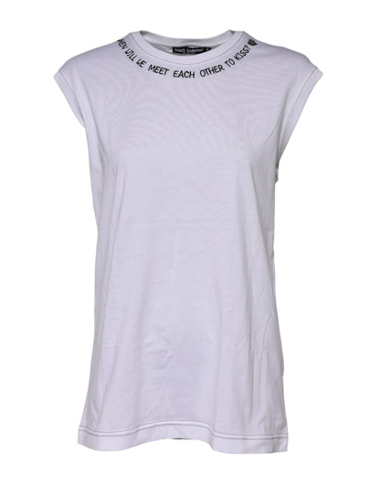 White Cotton Sleeveless Printed Tank T-shirt