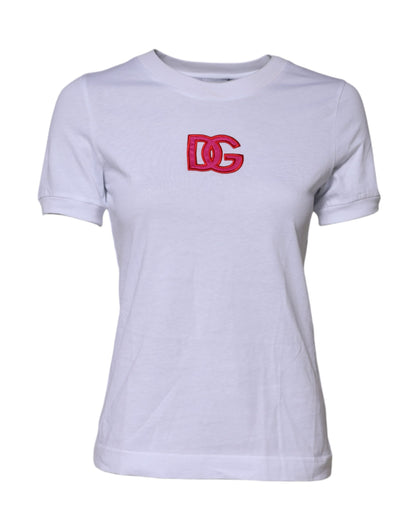 White Cotton DG Logo Embroidery Top T-shirt