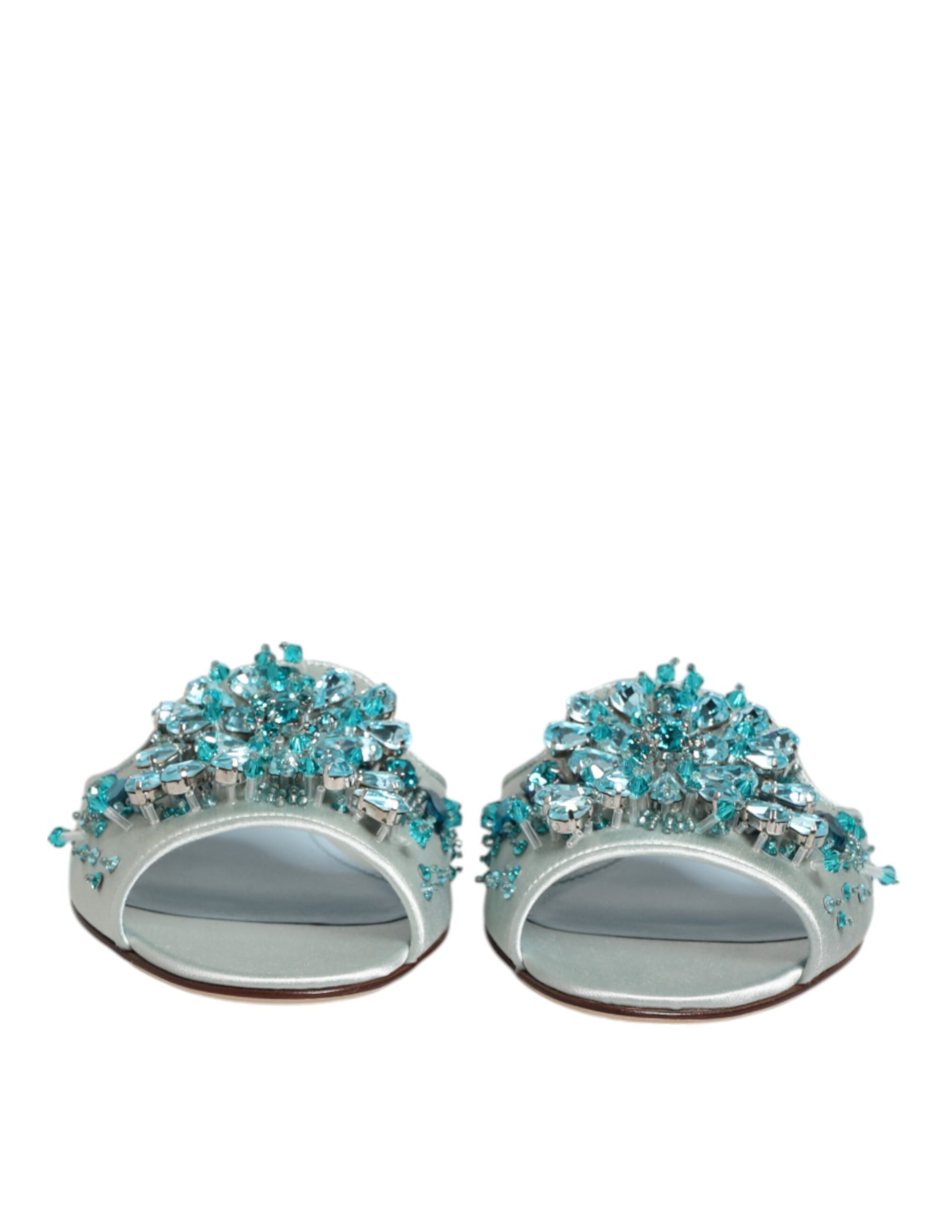 Silver Blue Leather Bead Embellish Slide Shoes