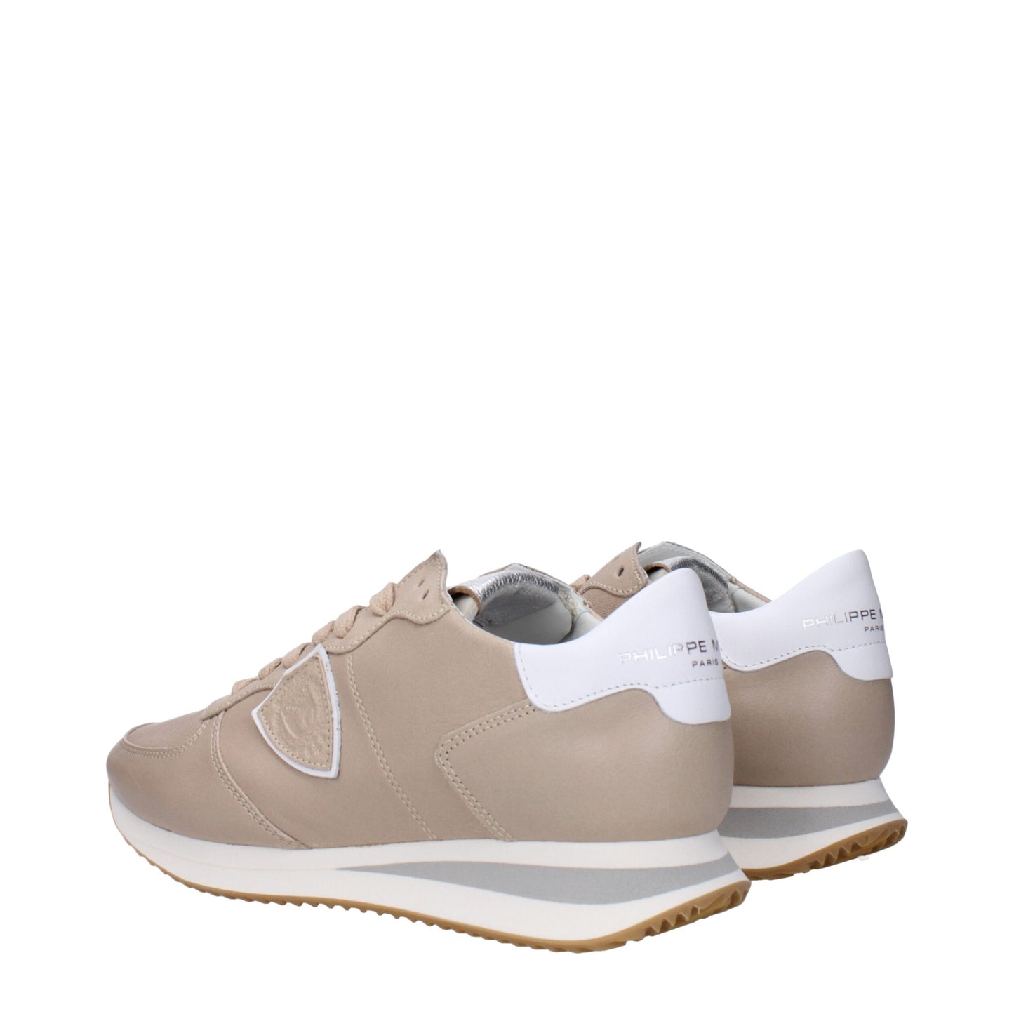 Beige Leather Low Top Sneakers
