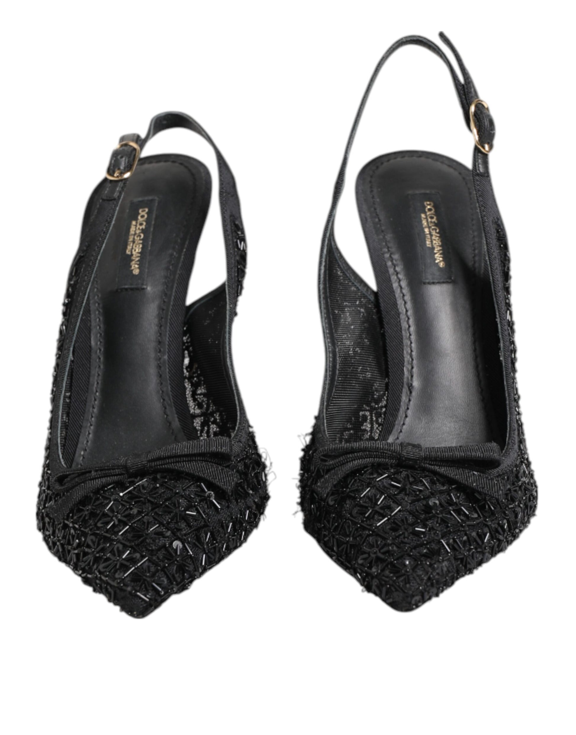 Black Tulle Ricamo Heels Slingbacks Shoes