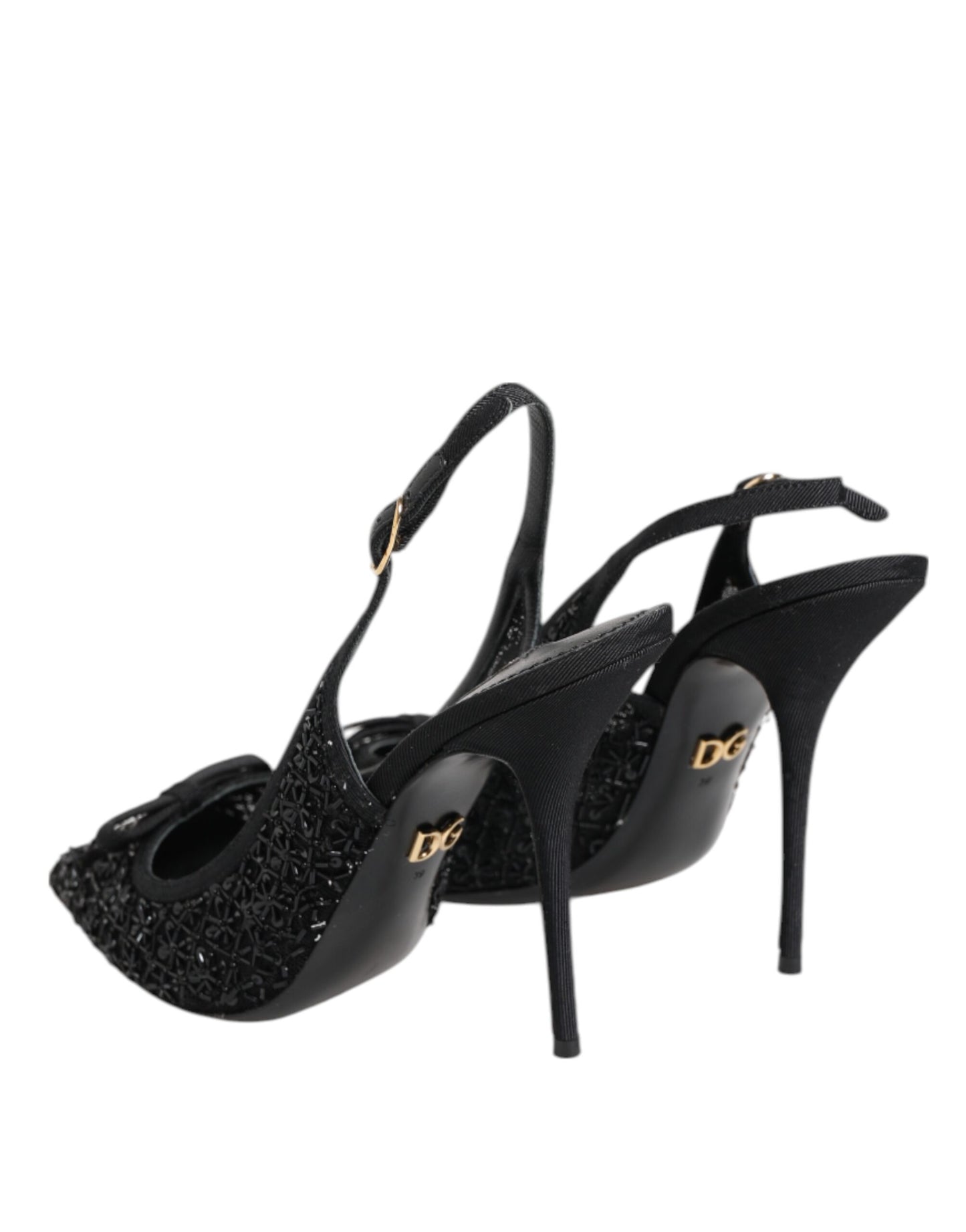 Black Tulle Ricamo Heels Slingbacks Shoes