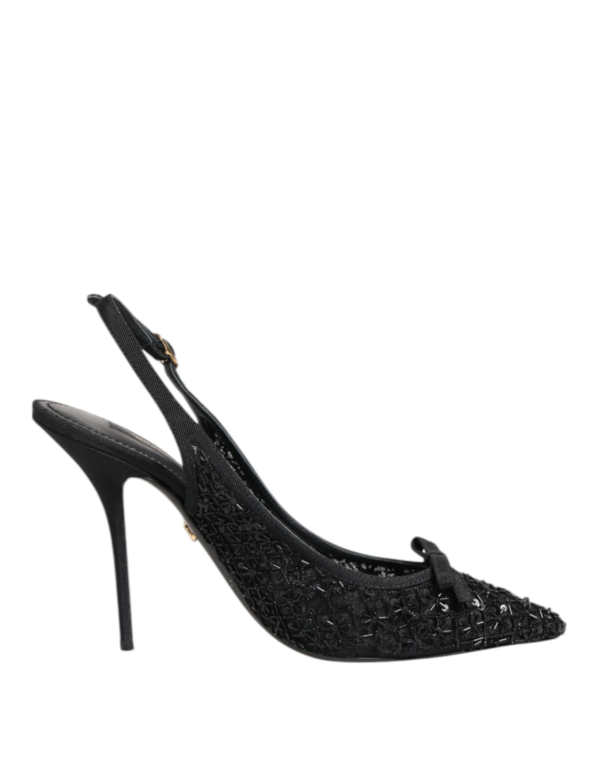 Black Tulle Ricamo Heels Slingbacks Shoes