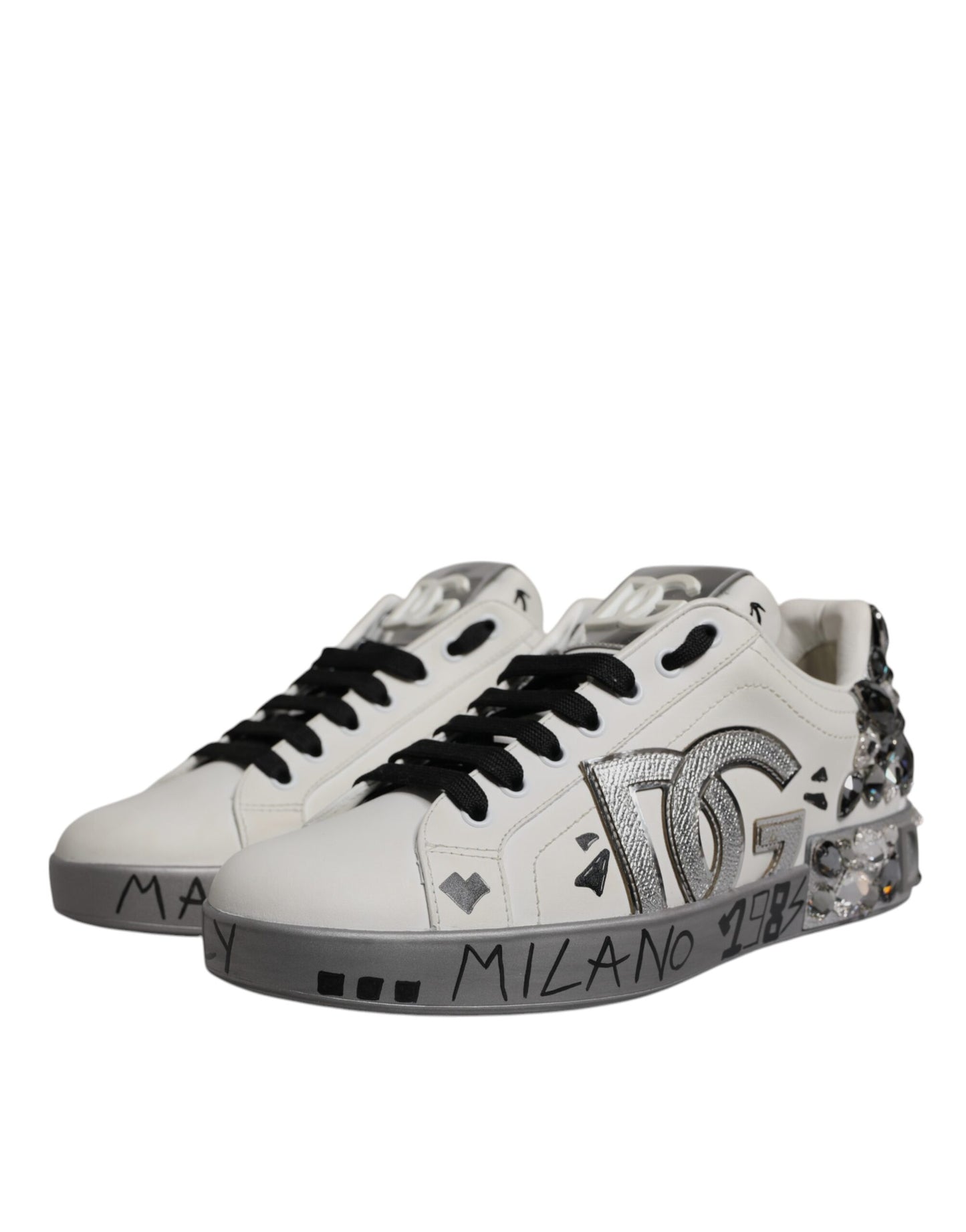 White Crystal Logo Portofino Sneakers Shoes