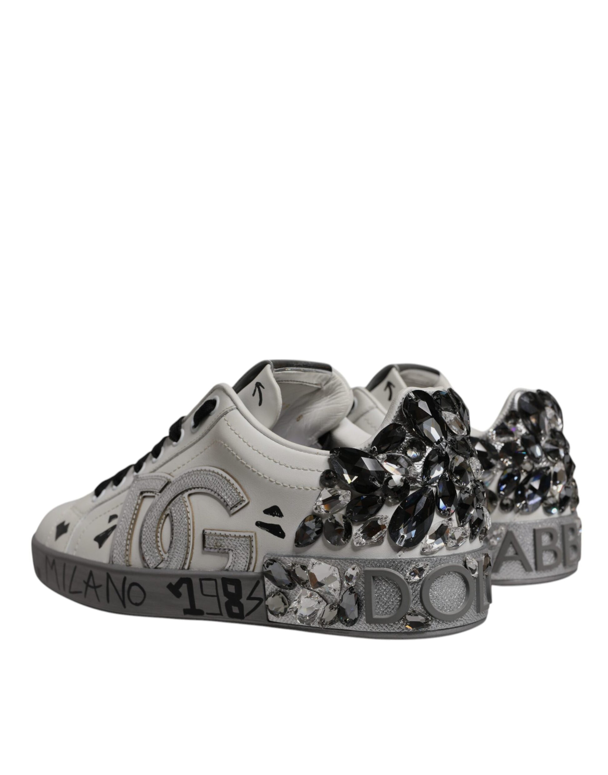 White Crystal Logo Portofino Sneakers Shoes