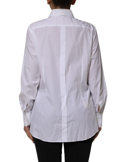 White Cotton Collared Long Sleeves Shirt Top