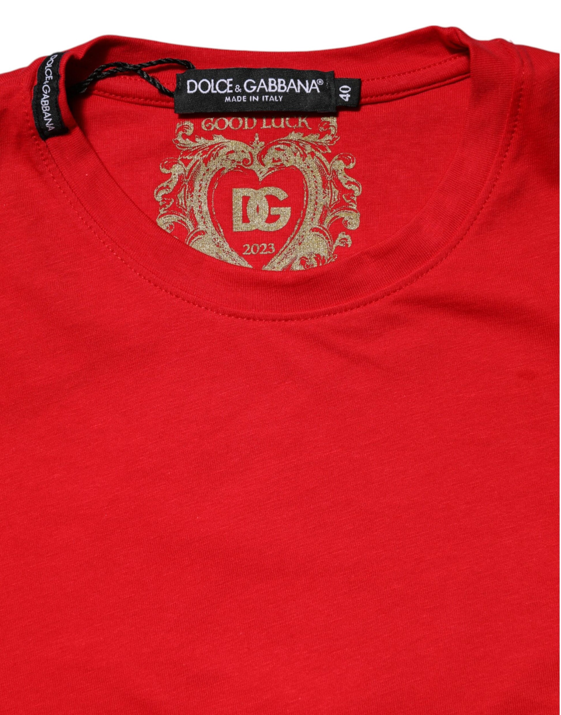 Red Cotton Short Sleeves Crew Neck Top T-shirt