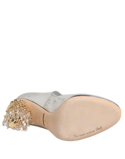 Silver Chandelier Sculpted Heel Mary Jane Pump Shoes