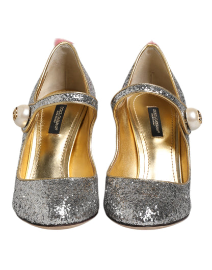 Silver Glitter Mink Fur VALLY Pumps Shoes