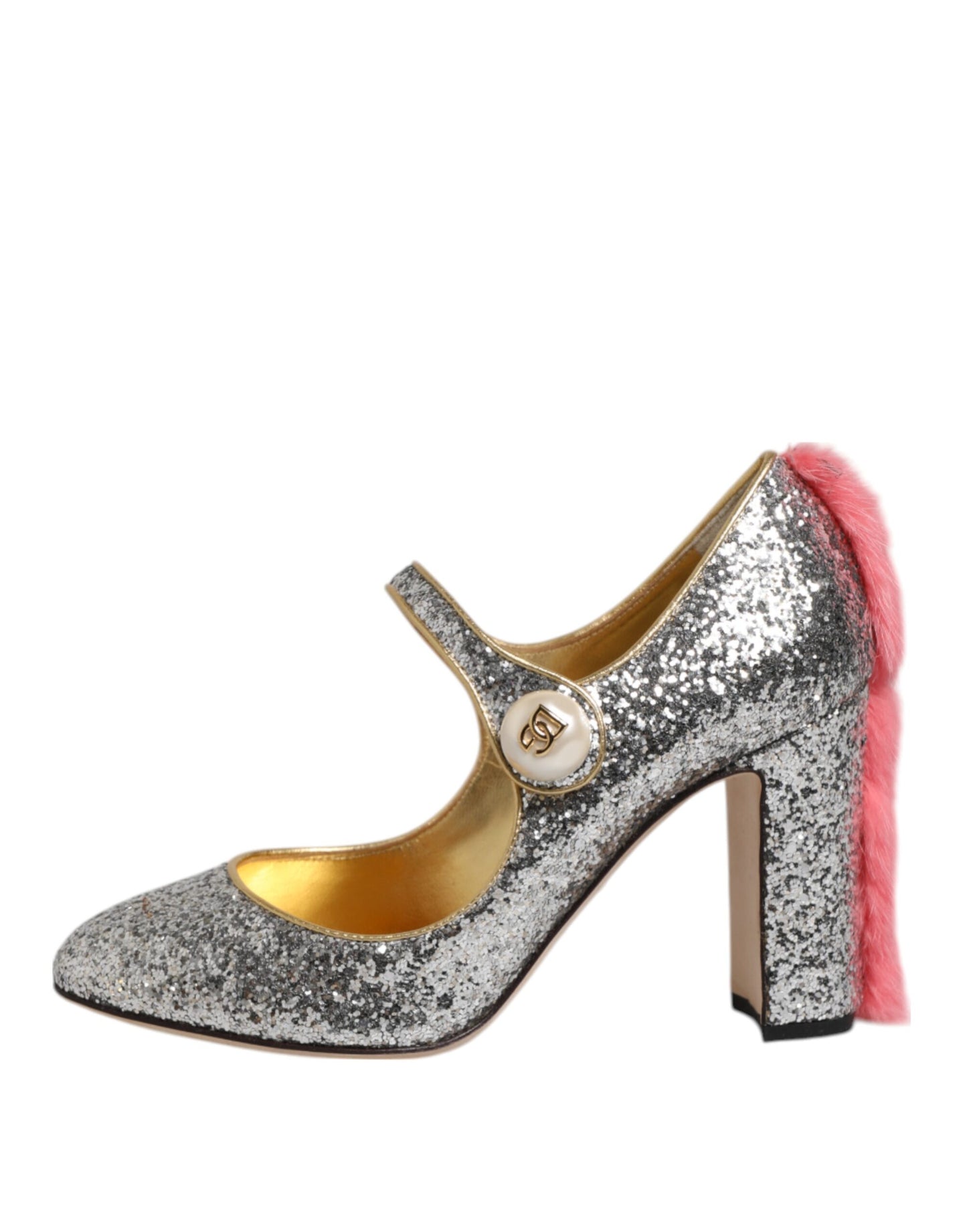 Silver Glitter Mink Fur VALLY Pumps Shoes