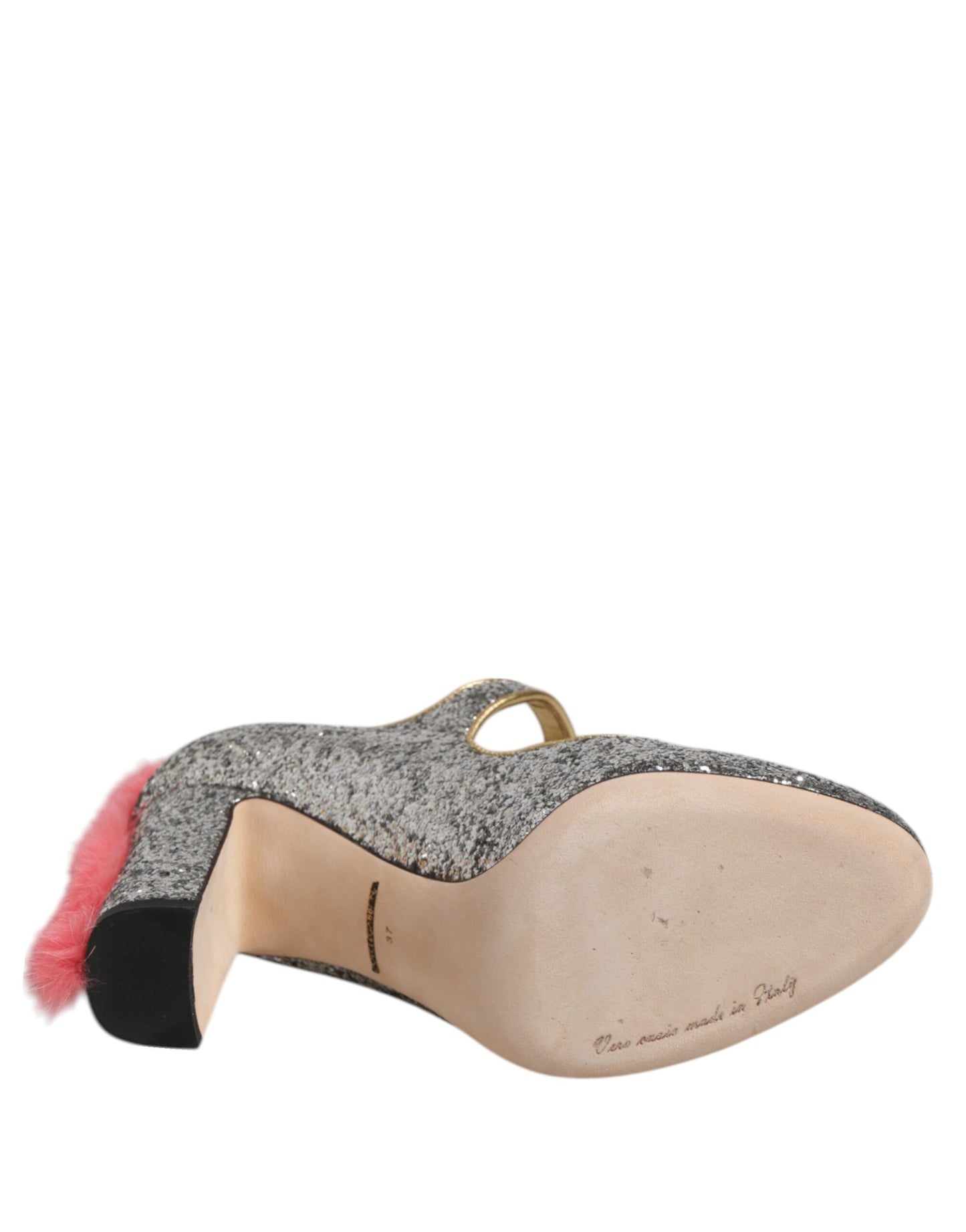 Silver Glitter Mink Fur VALLY Pumps Shoes