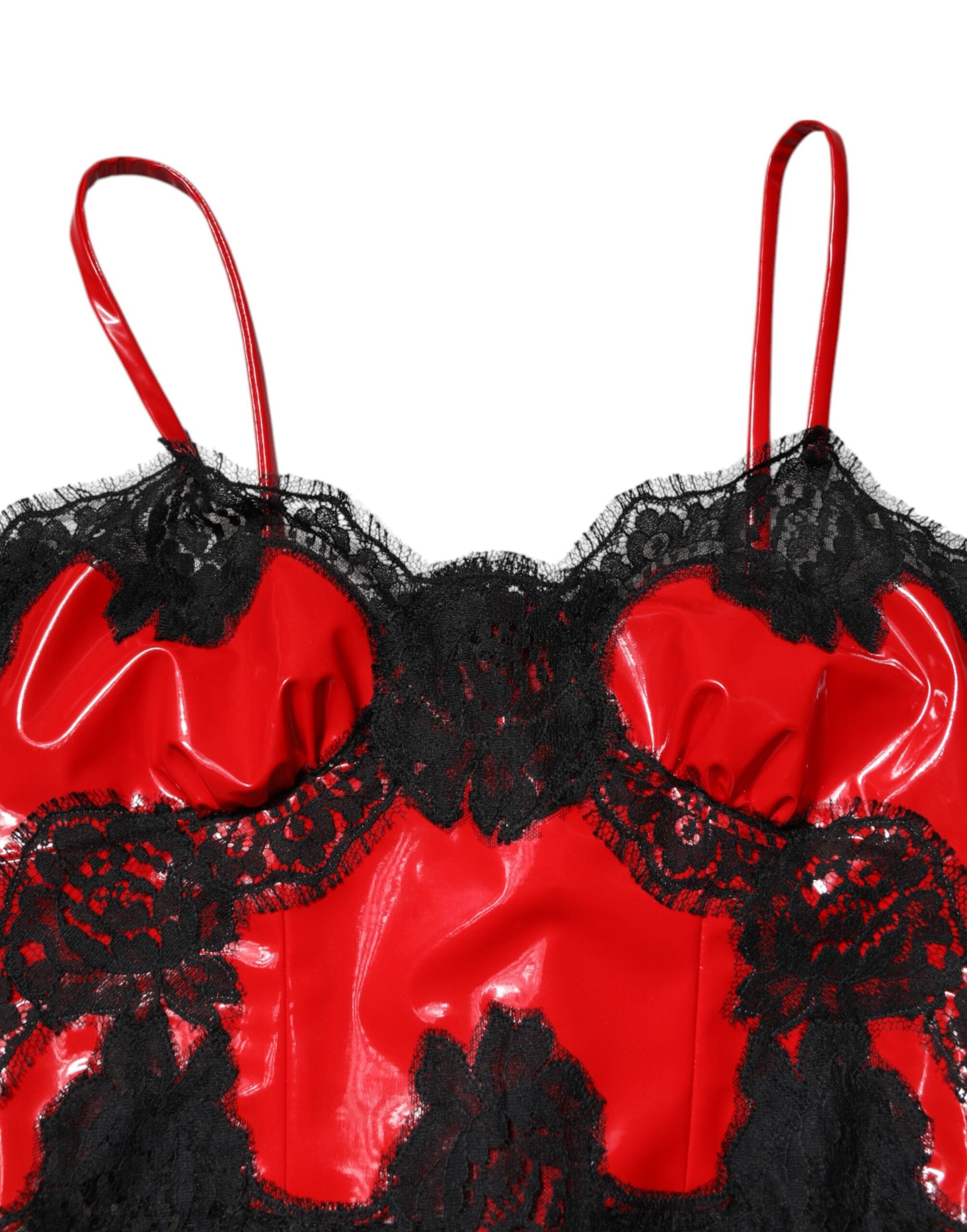 Red Black Lace Trim Polyester Sleeveless Tank Top