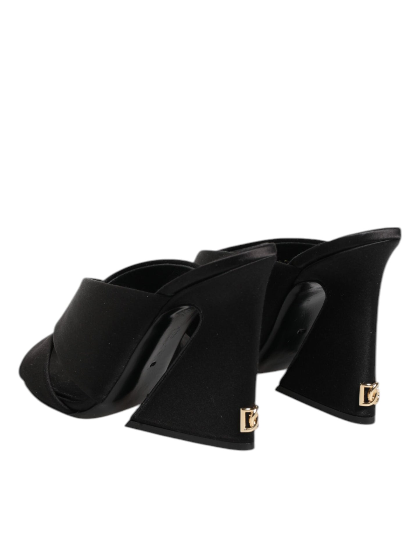 Black Logo KEIRA Satin Slides Sandals Shoes