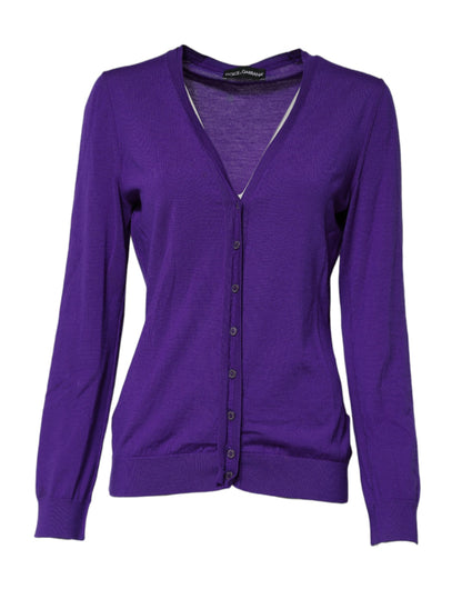 Purple Wool Knit V-neck Cardigan Sweater