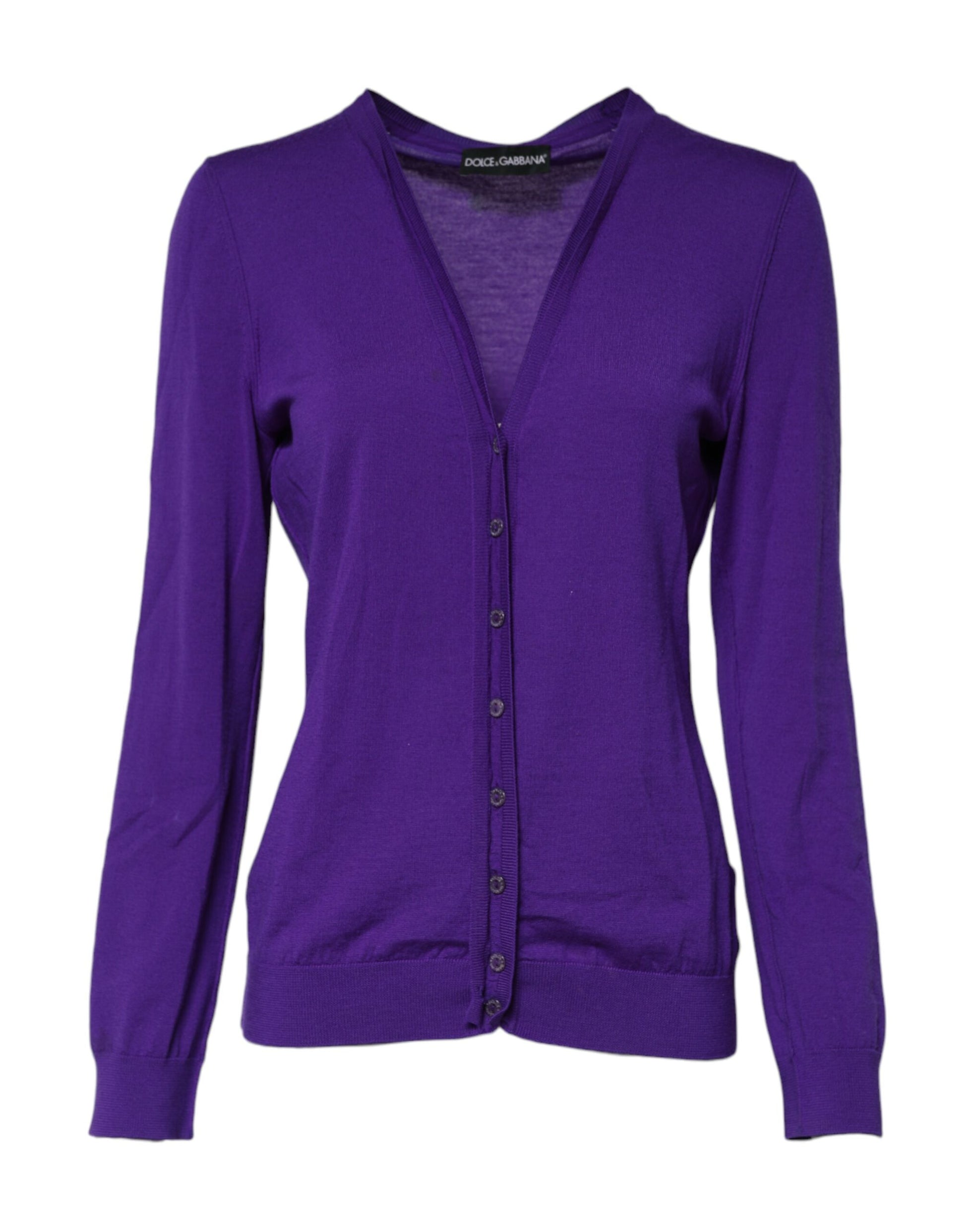 Purple Wool Knit V-neck Cardigan Sweater