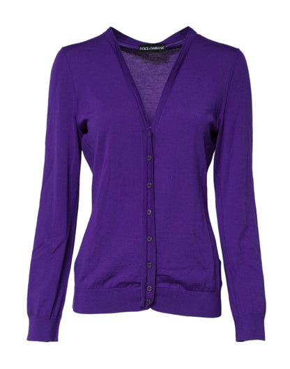 Purple Wool Knit V-neck Cardigan Sweater