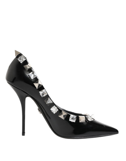 Black Crystals Studs Stiletto Pumps Shoes