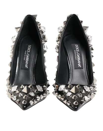 Black Crystals Studs Stiletto Pumps Shoes