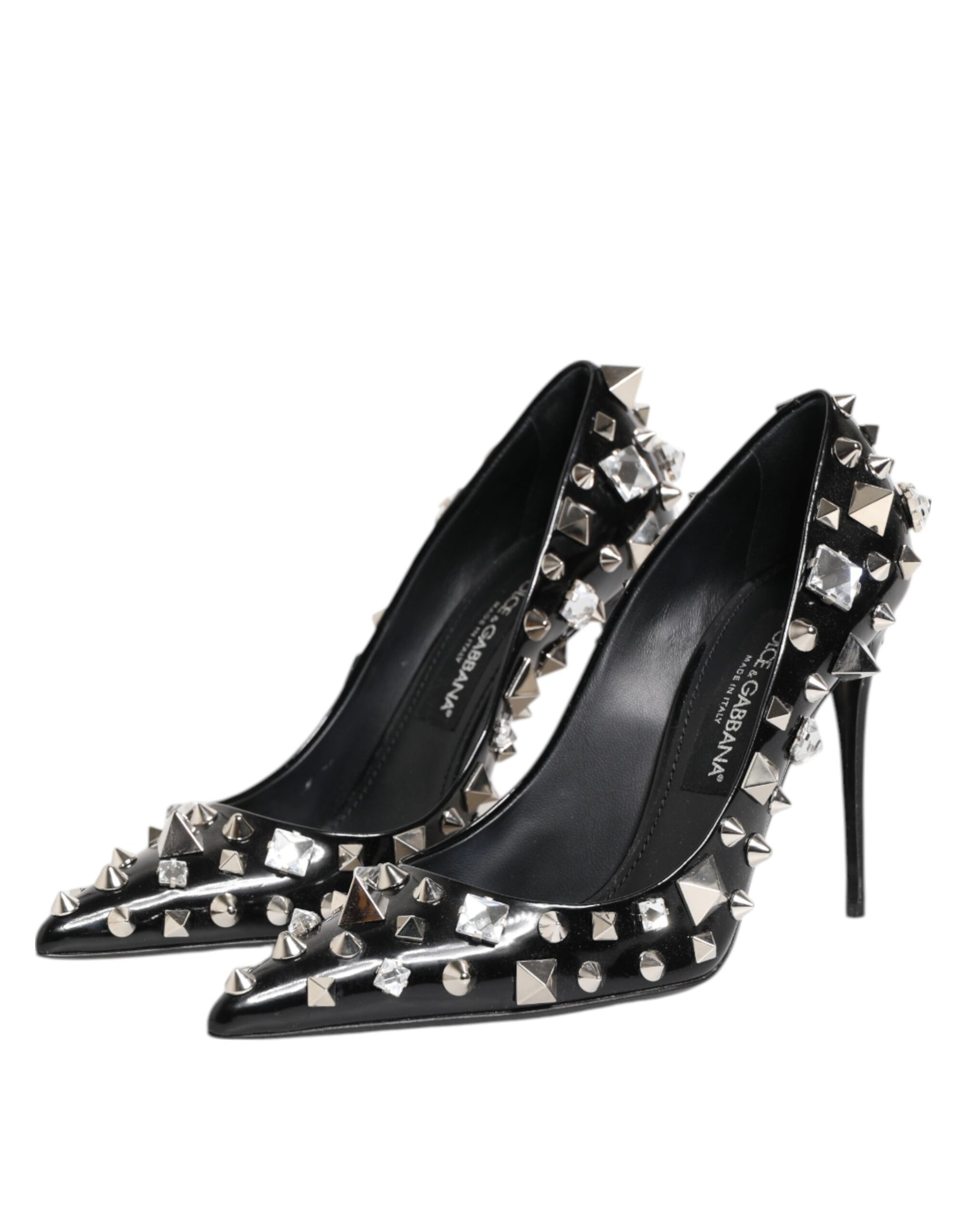 Black Crystals Studs Stiletto Pumps Shoes