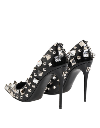 Black Crystals Studs Stiletto Pumps Shoes