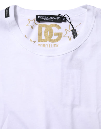 White Cotton Goodluck 2022 Crew Neck T-shirt