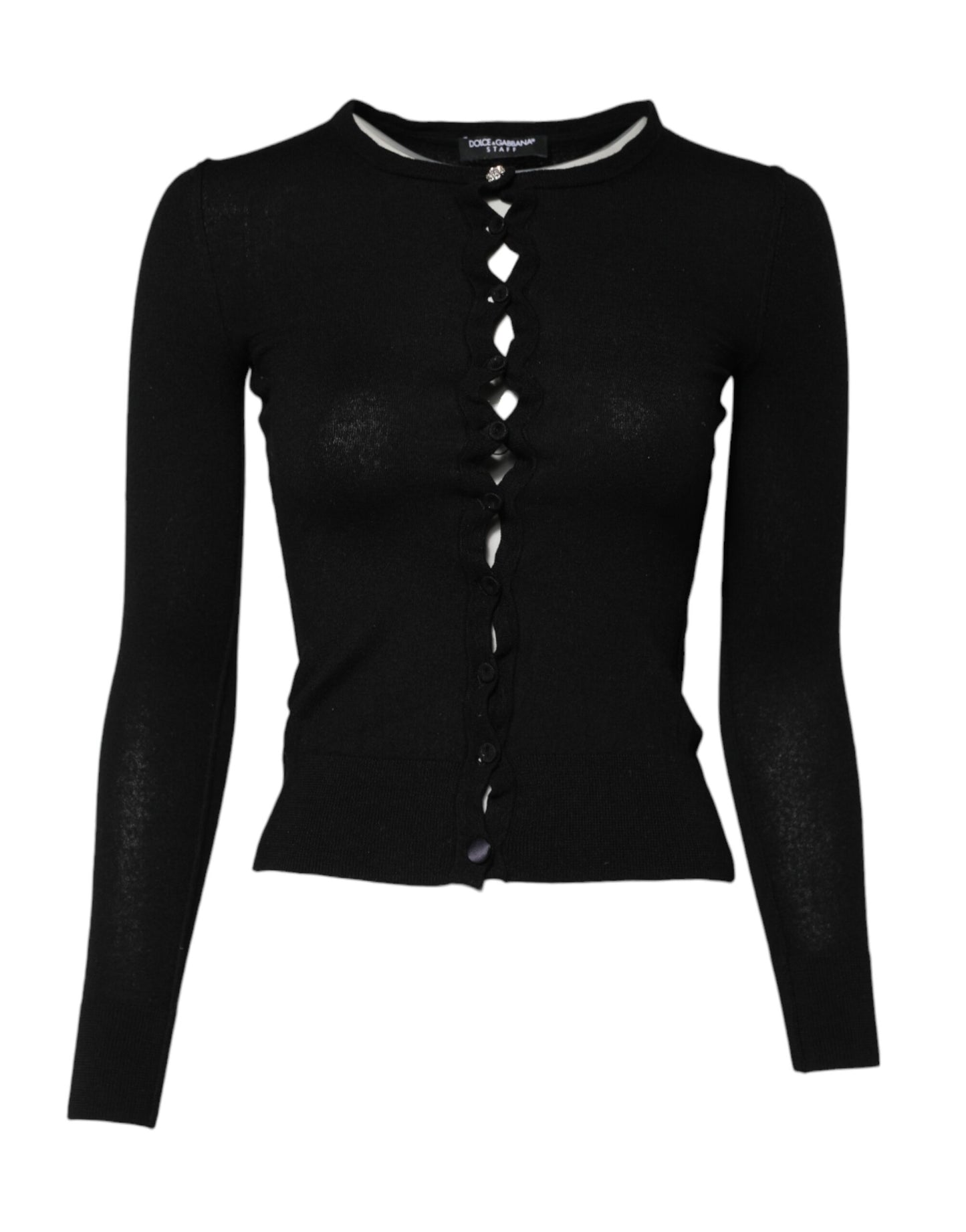 Black STAFF Round Neck Cardigan Sweater