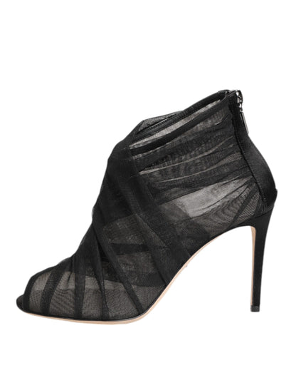Black Mesh Stiletto Heels Ankle Boots Shoes