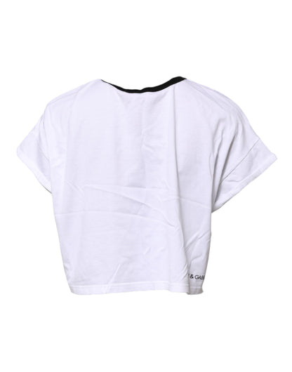 White Cotton Crew Neck Cropped Top T-shirt