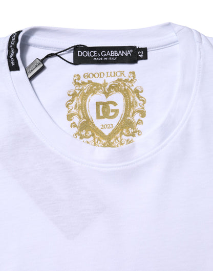 White Cotton Goodluck 2023 Crew NeckT-shirt