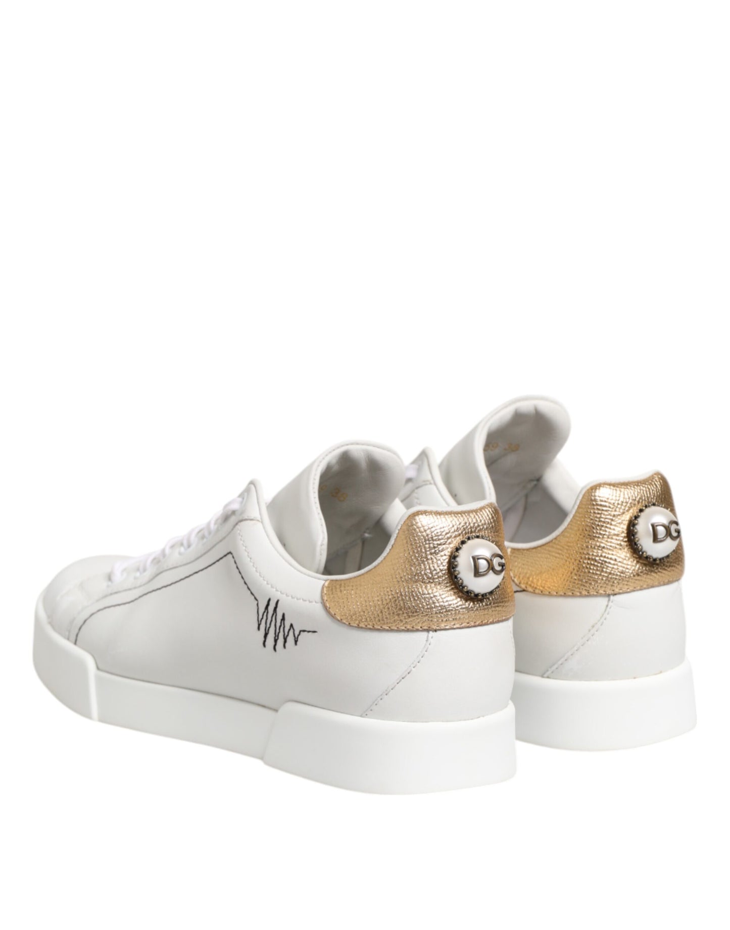 White Gold Leather Low Top Sneakers Shoes