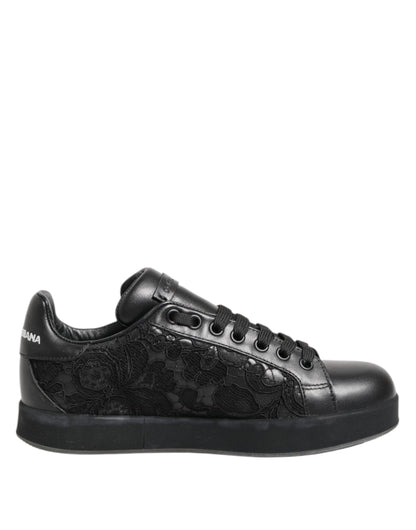 Black Floral Lace Low Top Sneakers Shoes