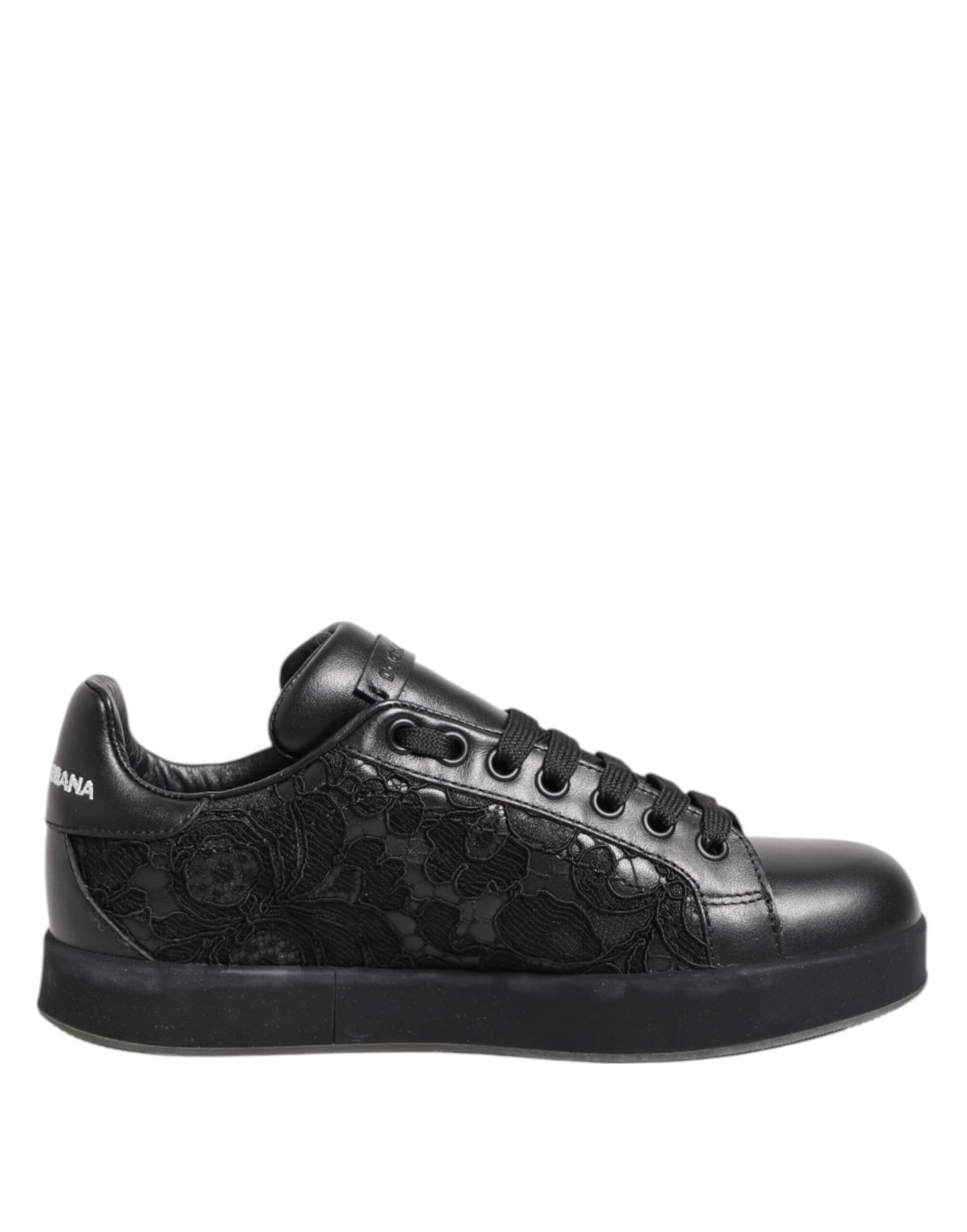 Black Floral Lace Low Top Sneakers Shoes