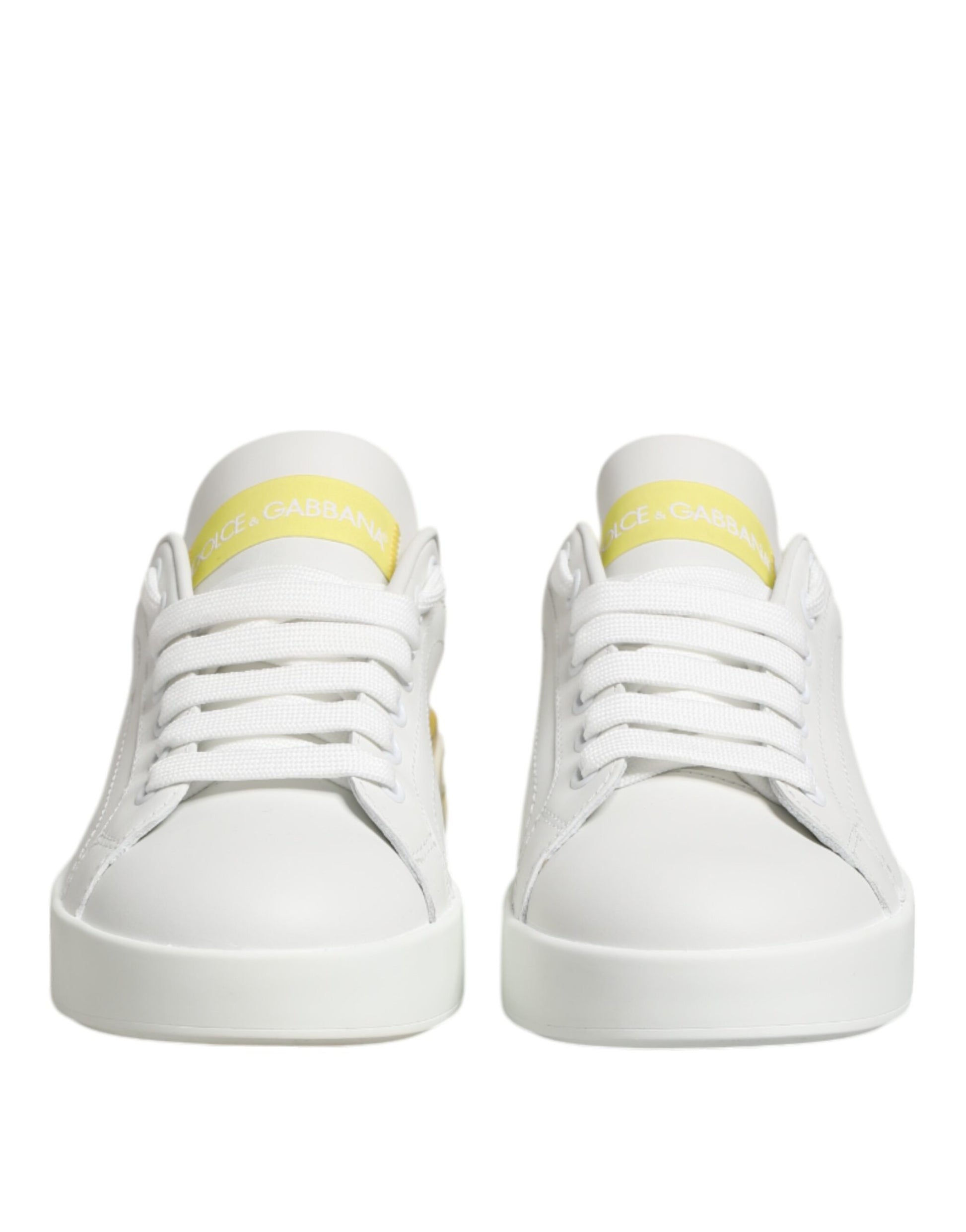 White Yellow Leather Low Top Sneakers Shoes