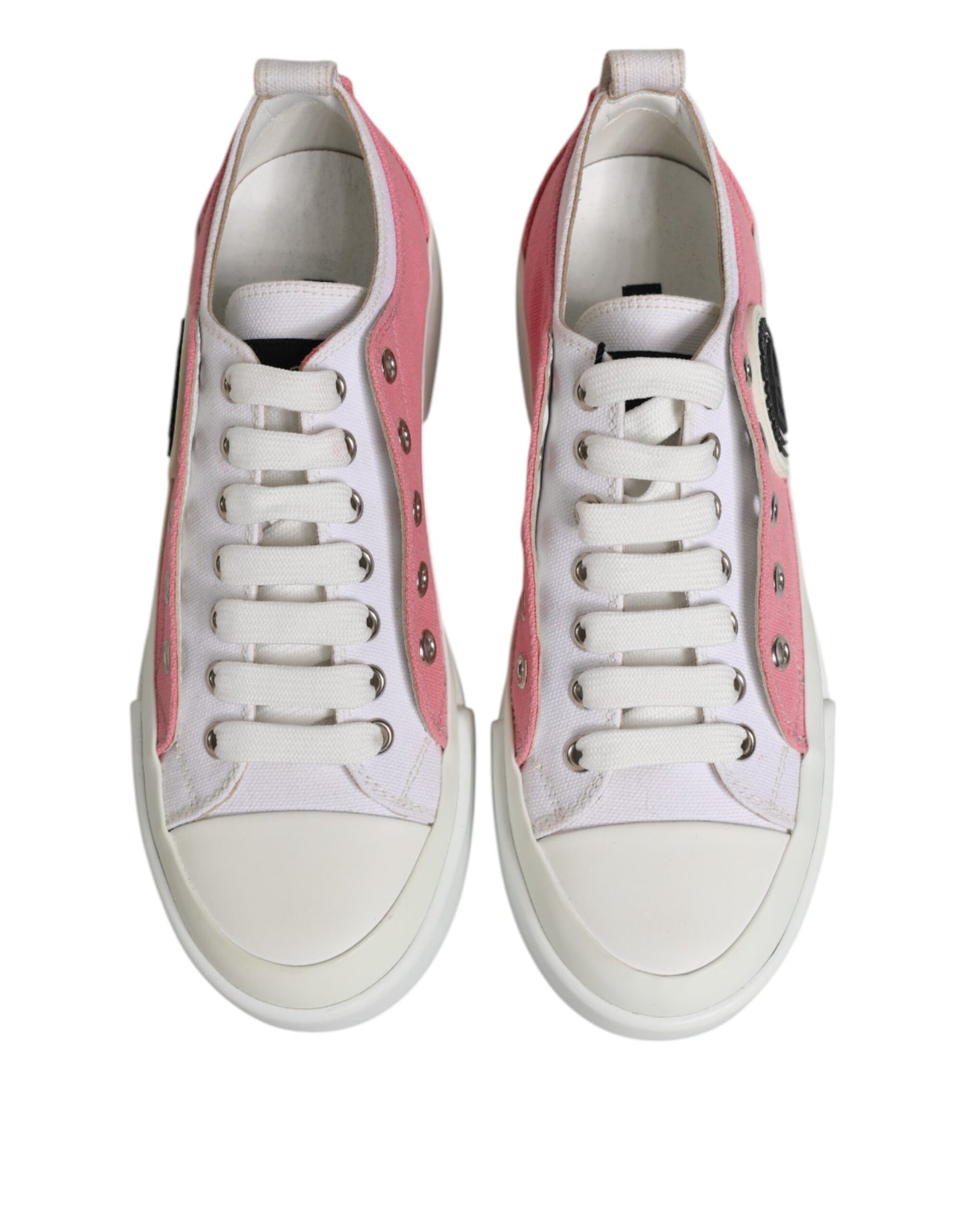White Pink Canvas Low Top Sneakers Shoes