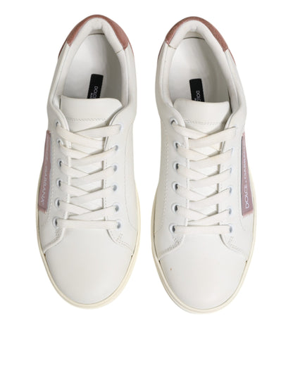 White Pink Leather Low Top Sneakers Shoes