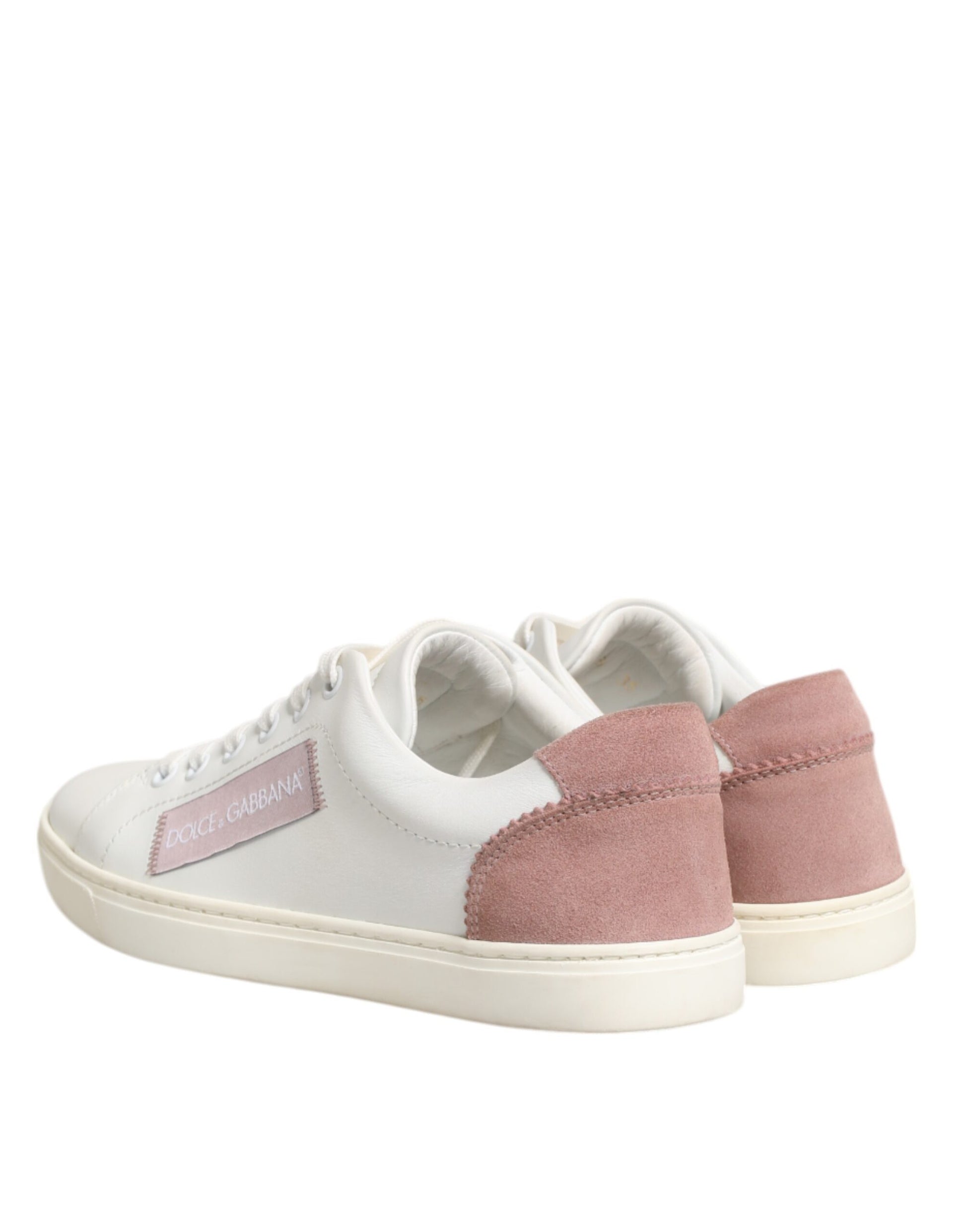 White Pink Leather Low Top Sneakers Shoes