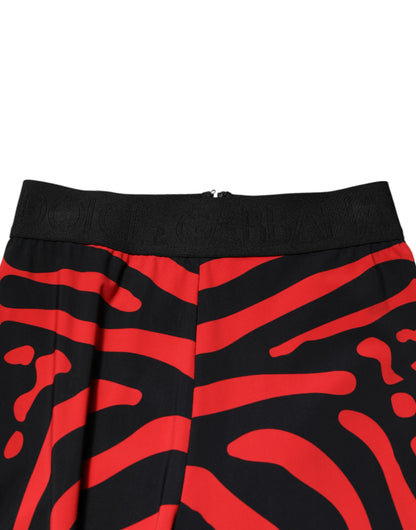 Black Red Nylon Logo Waisted Leggings Pants