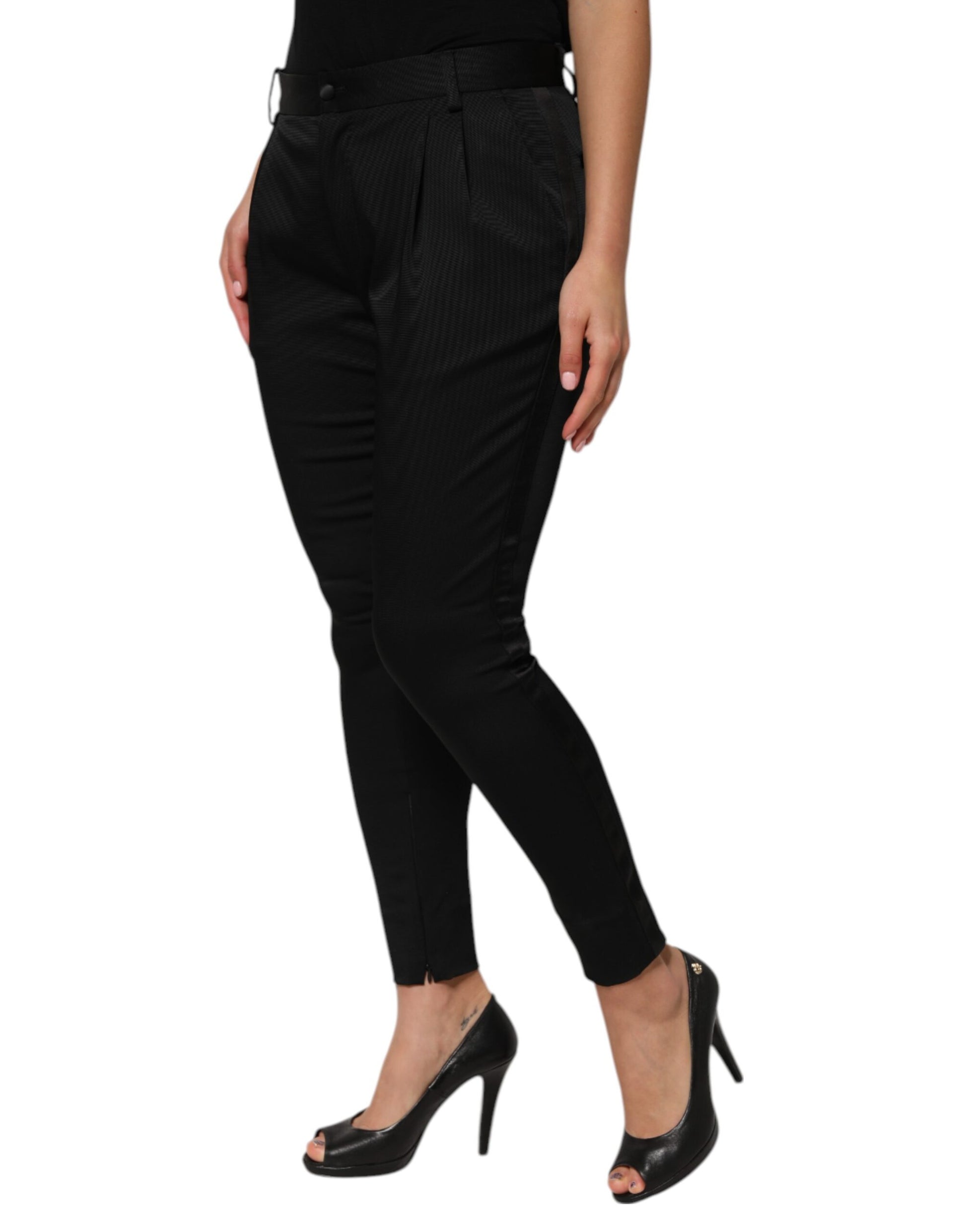 Black Acetate HighWaist Tapered Trouser Pants