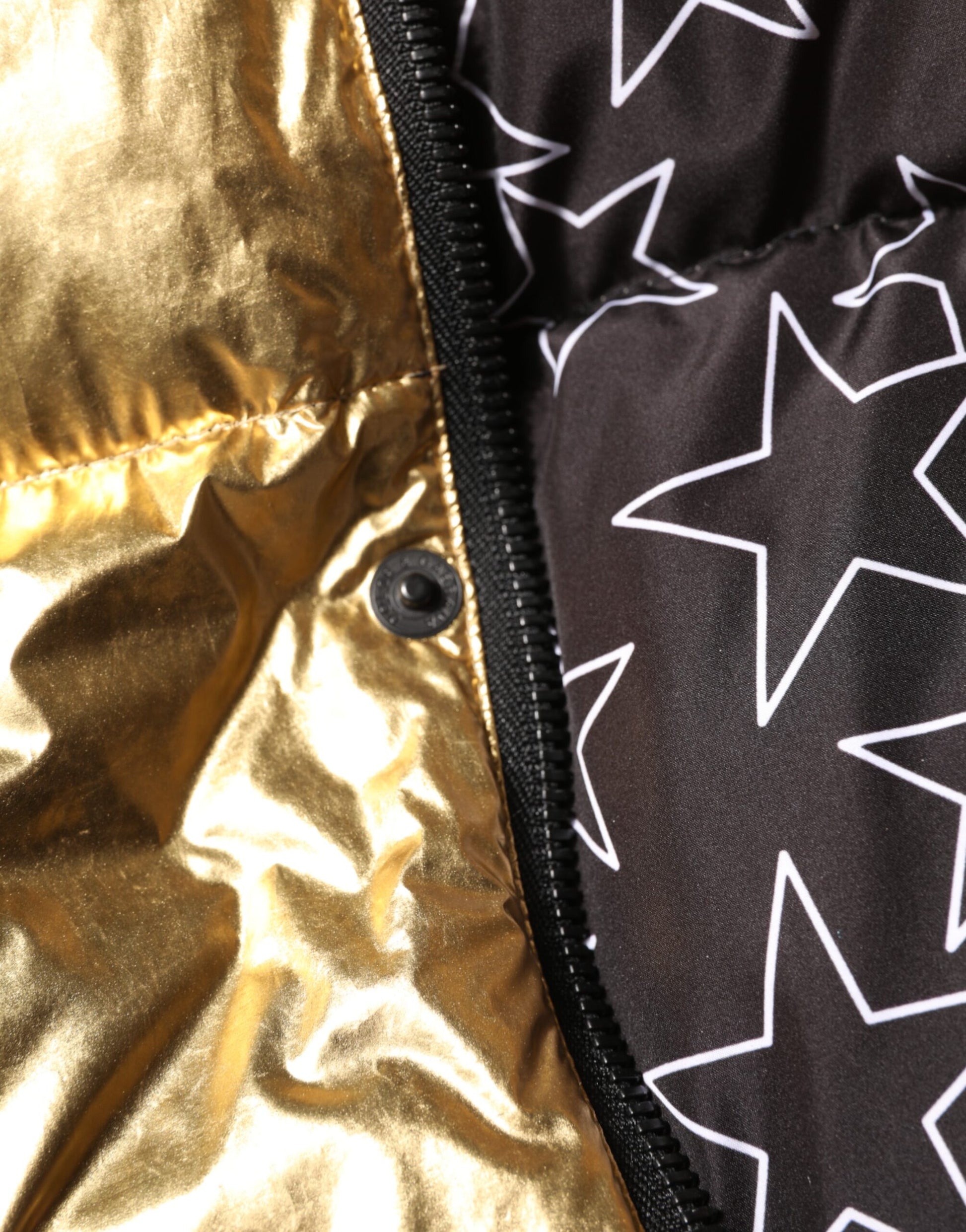 Gold Hooded Puffer Quilted Full Zip Jacket