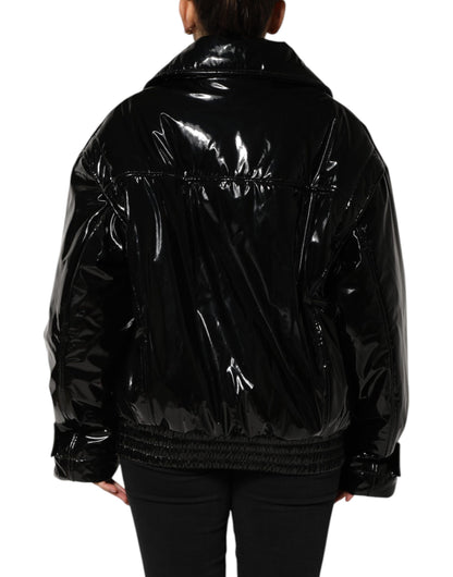 Black Polyester Quilted Puffer Coat Jacket
