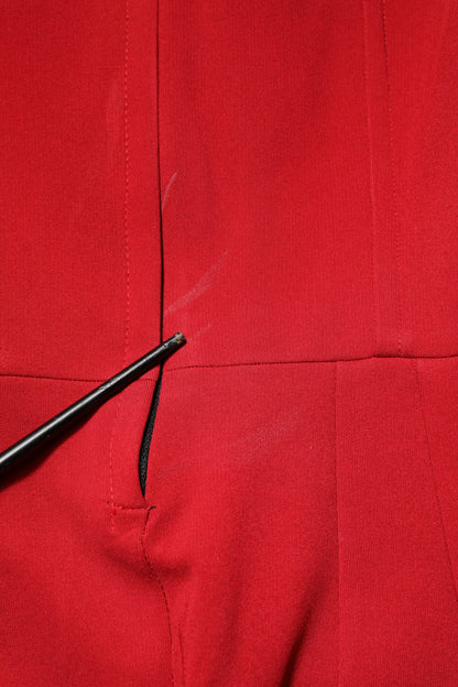 Red Viscose Stretch Slit Sheath Midi Dress