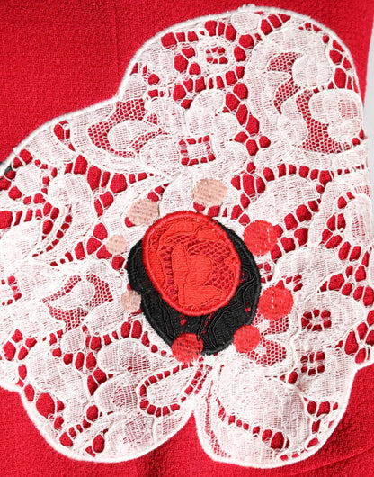 Red Lace Floral Applique A-line Mini Dress