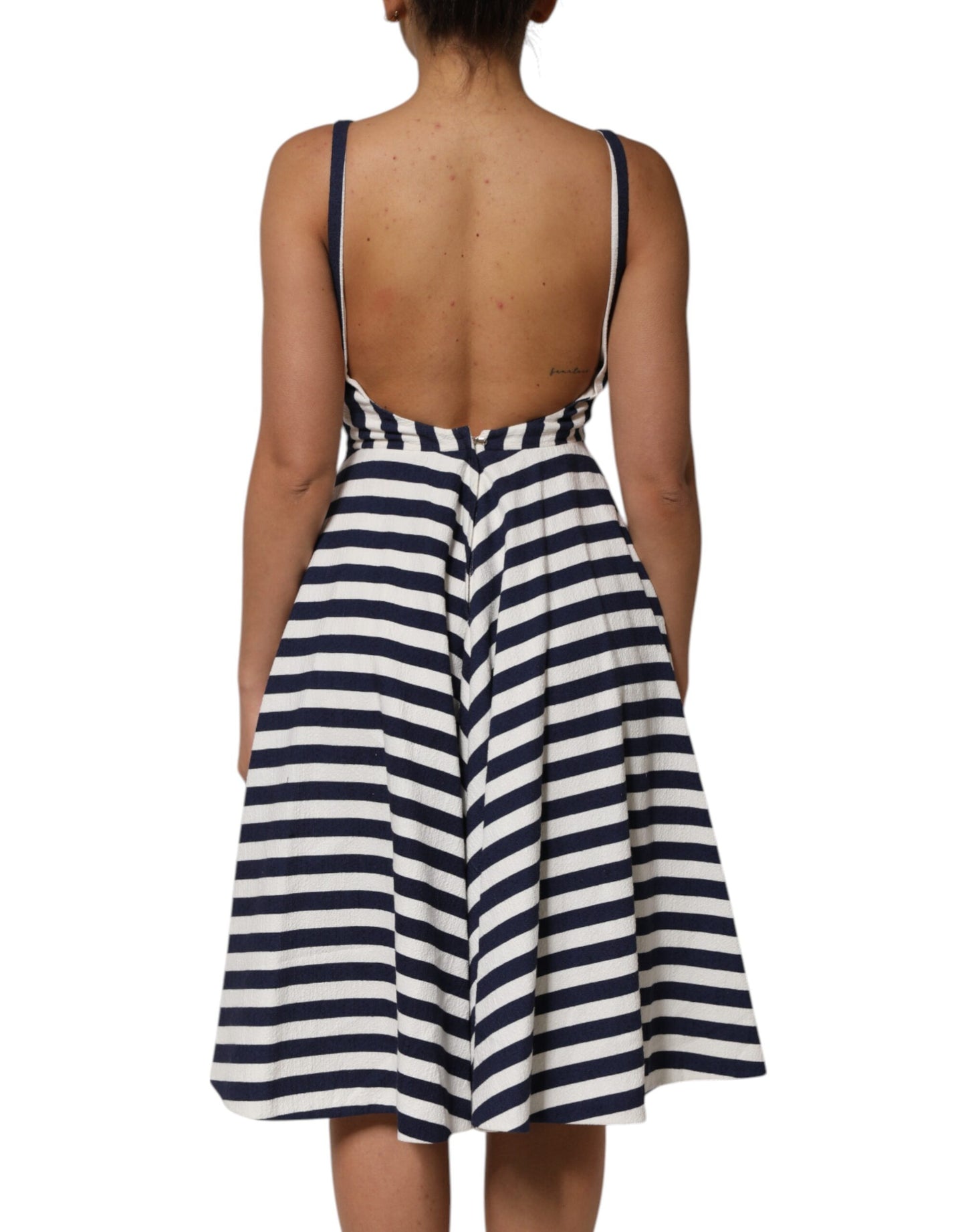 Blue White Striped Embroidered A-line Dress