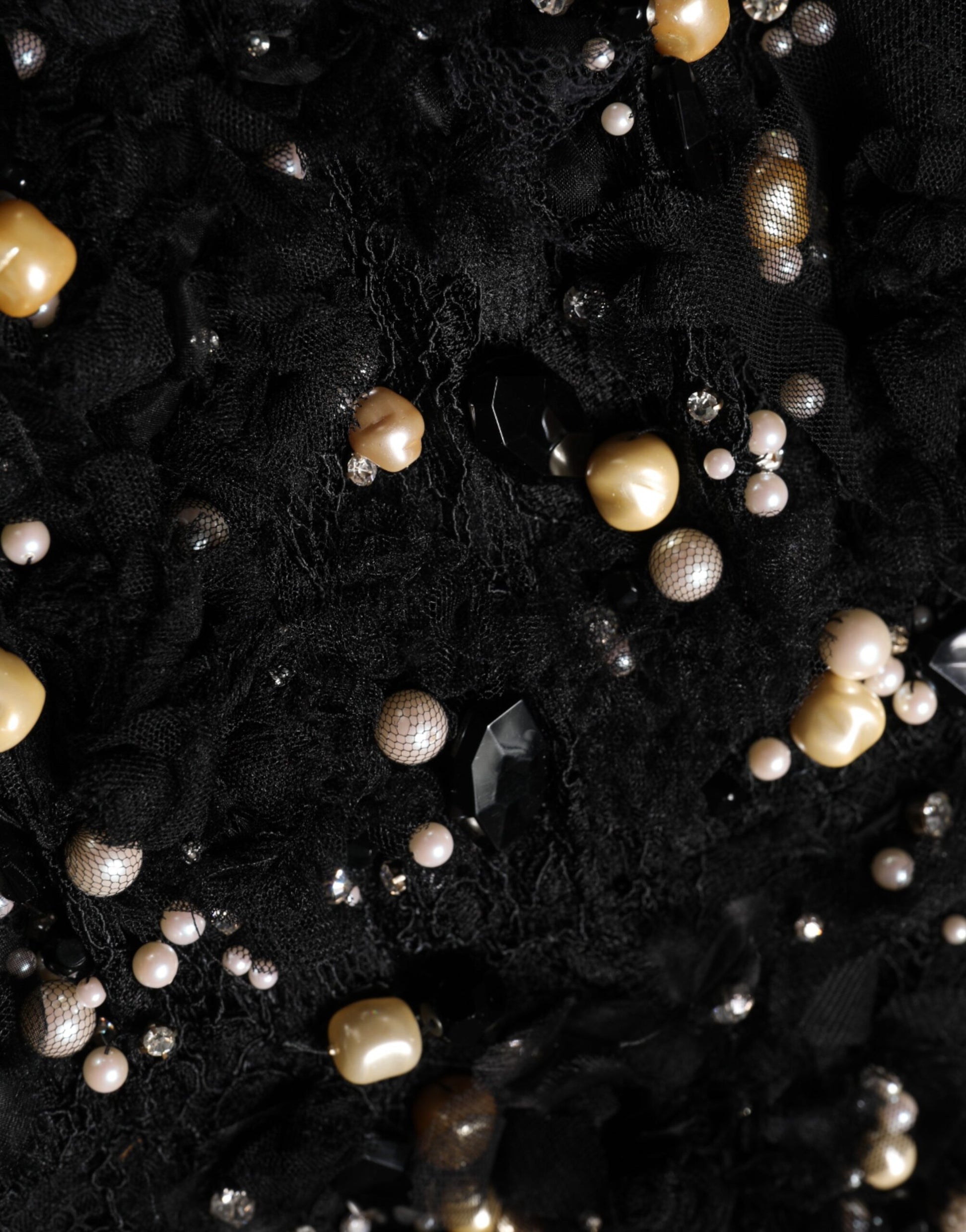 Black Viscose Pearl Embellishment Shift Dress