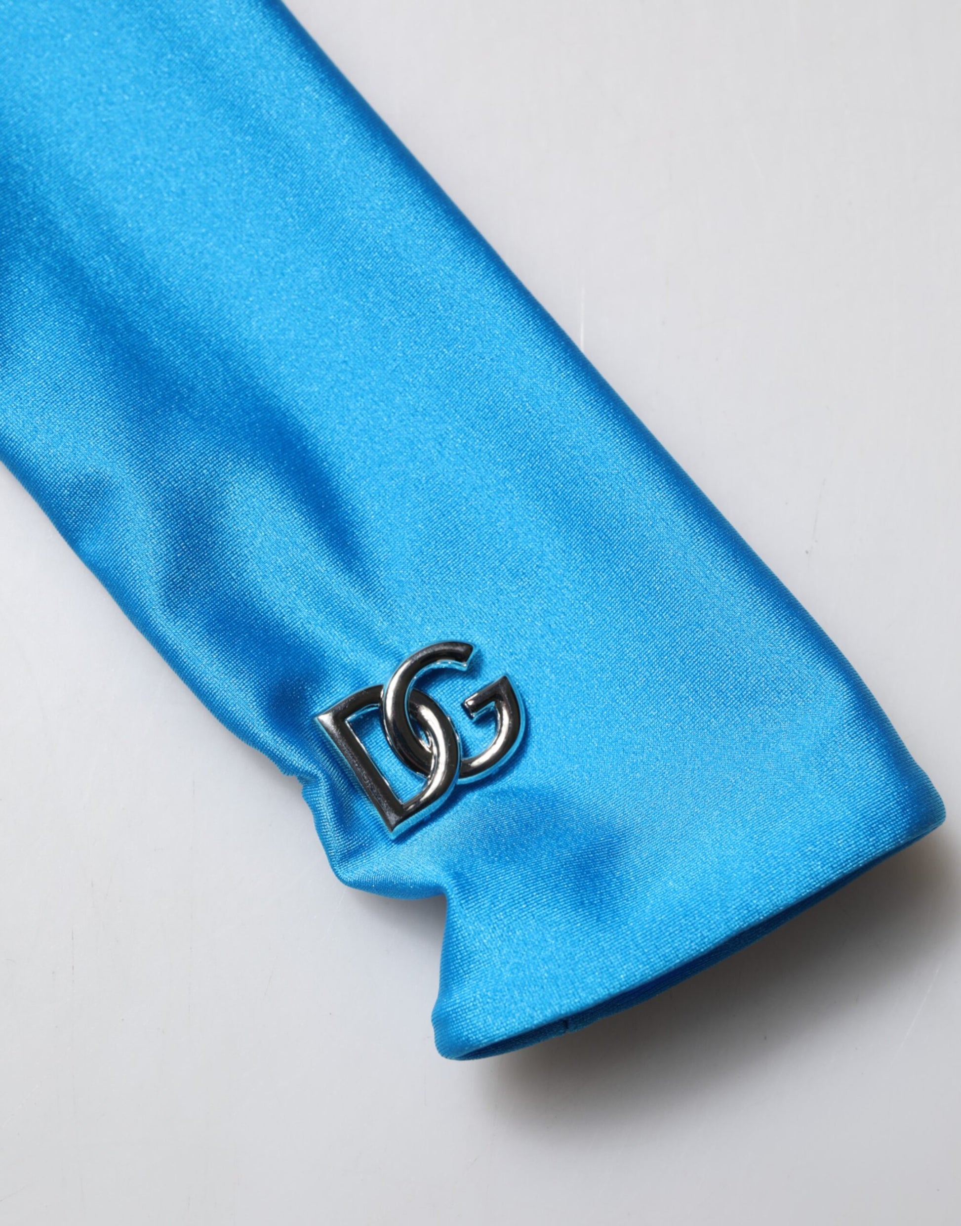 Blue Nylon Turtleneck Bodycon Jumpsuit  Dress