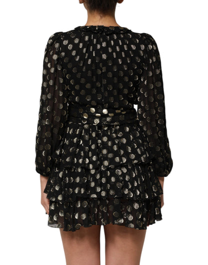 Black Gold Polka Dot Silk Brocade Mini Dress
